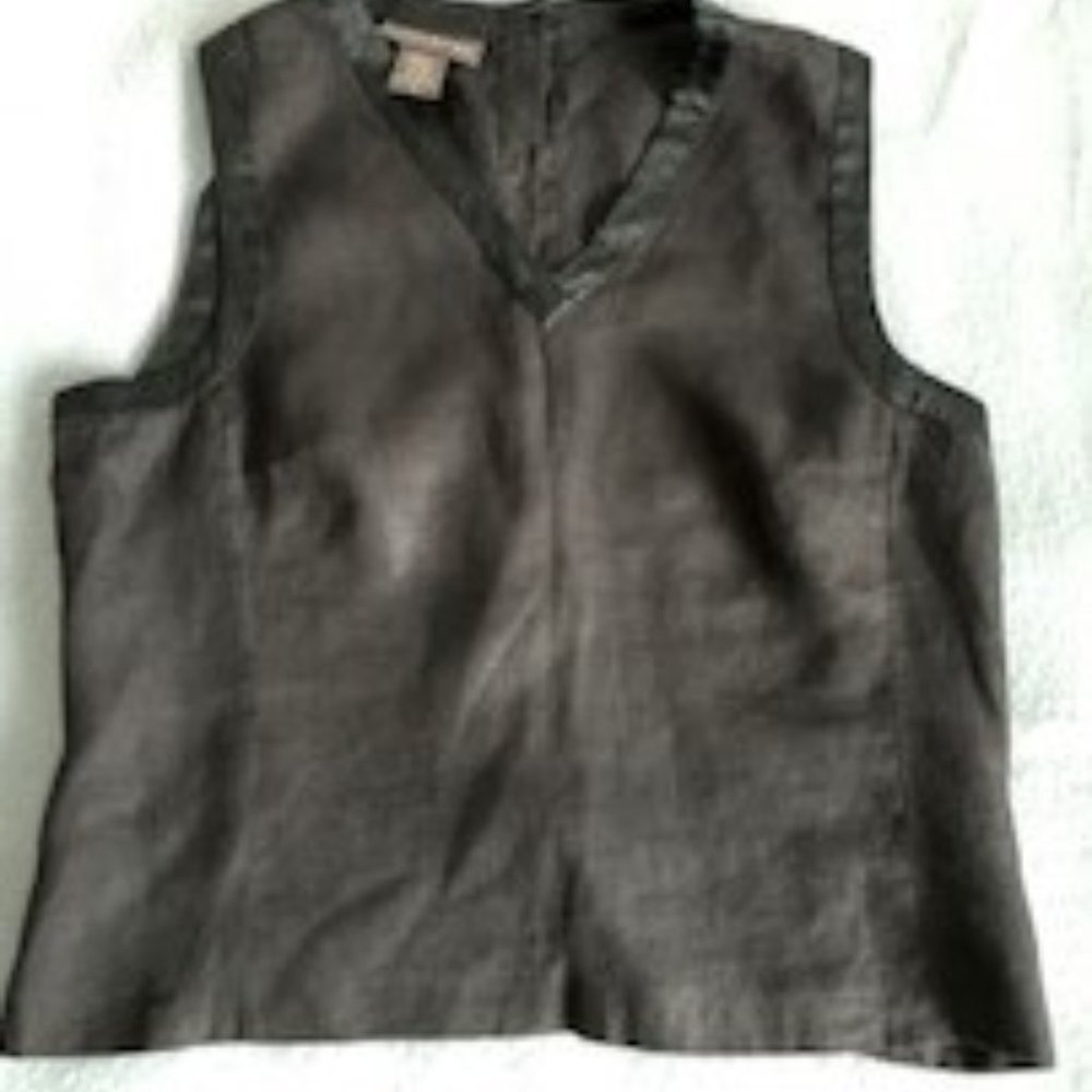 Black linen cropped sleeveless V-neck top Banana R